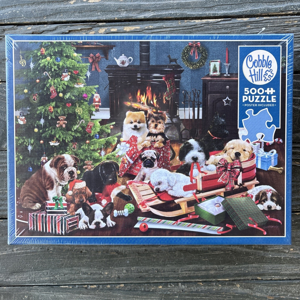 Cobble Hill Christmas Puppies 500 Piece Jigsaw Puzzle By Bob Giordano - New